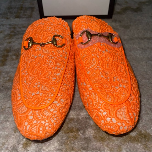 Gucci Orange Princeton floral lace backless loafer - Picture 14 of 15